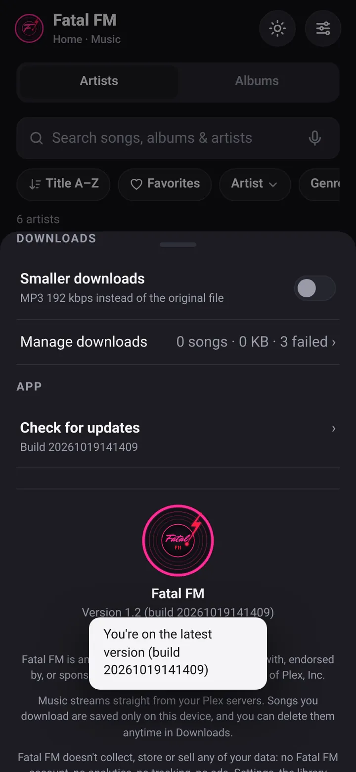 Settings showing Check for updates and the message You are on the latest version